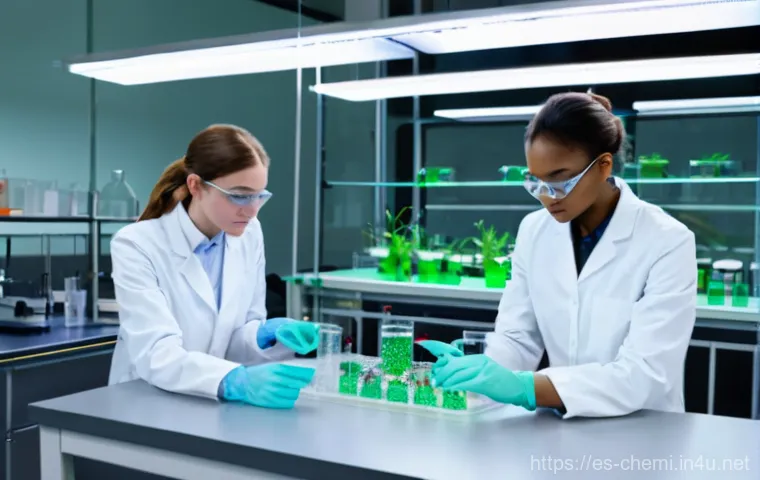 화학공학 현장 실습 - A bright, medium shot of a young, enthusiastic female chemical engineering intern, approximately 20-...