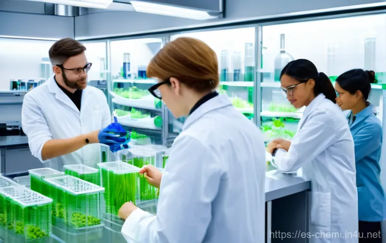 화학공학 원료 선택 과정 - **Green Chemistry Lab: Bioplastic Innovation**
    A vibrant, modern chemical laboratory bathed in s...