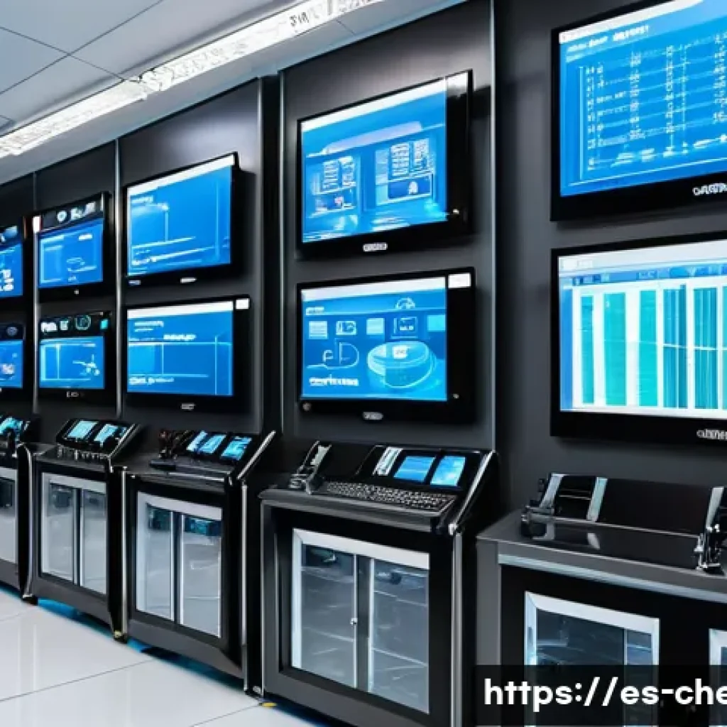화학공학 기술 혁신 - A highly detailed industrial chemical plant control room featuring intelligent automation systems: l...